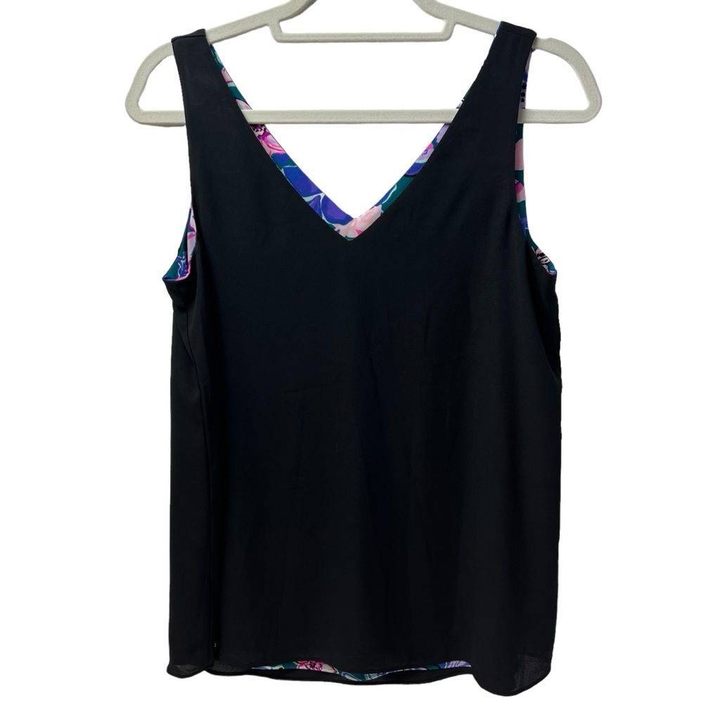 Lilly Pulitzer Reversible Florin V-Neck Top Tanzanian Moonlight Garden Small